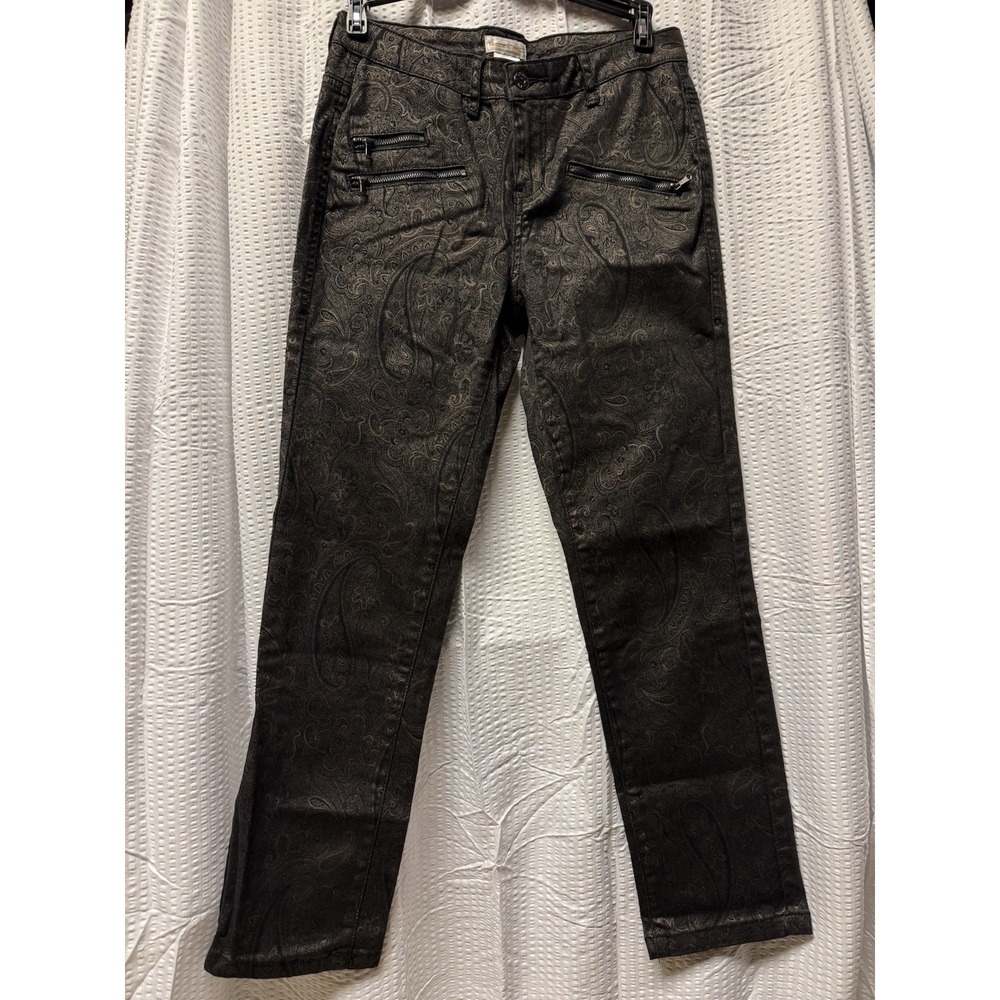 Monroe & Main Black‎ and Gold Paisley Print Women's Pants Size 6 NWOT Gothcore - Picture 2 of 12